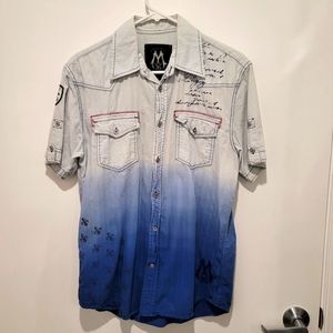 M76 Men's Botton Front Ombre Embroidered Shirt